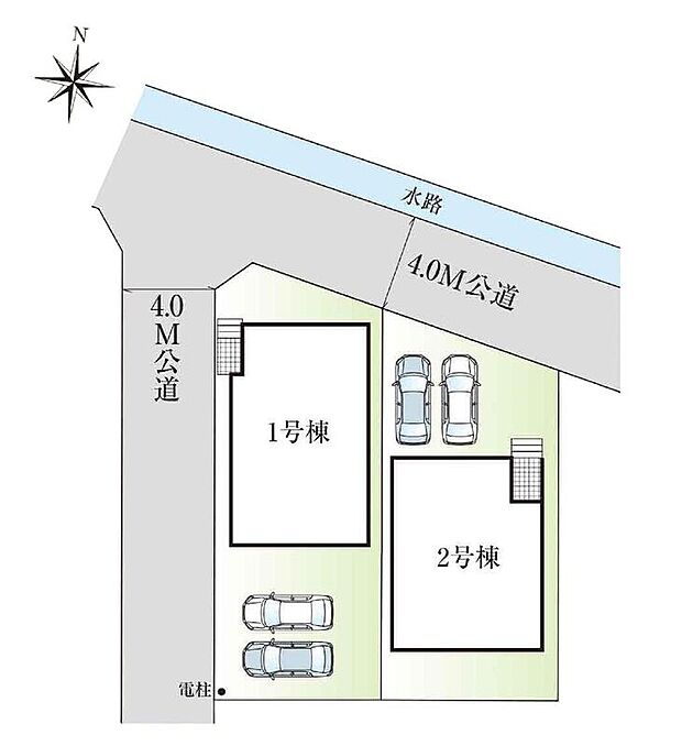 【全体区画図】駐車2台可能（車種による）！急な来客時や、ご家族の自転車スペースとしても大活躍♪