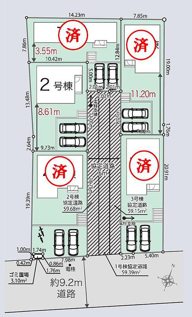【≪全体区画図≫】駐車2台可能（車種による）！急な来客時や、ご家族の自転車スペースとしても大活躍♪