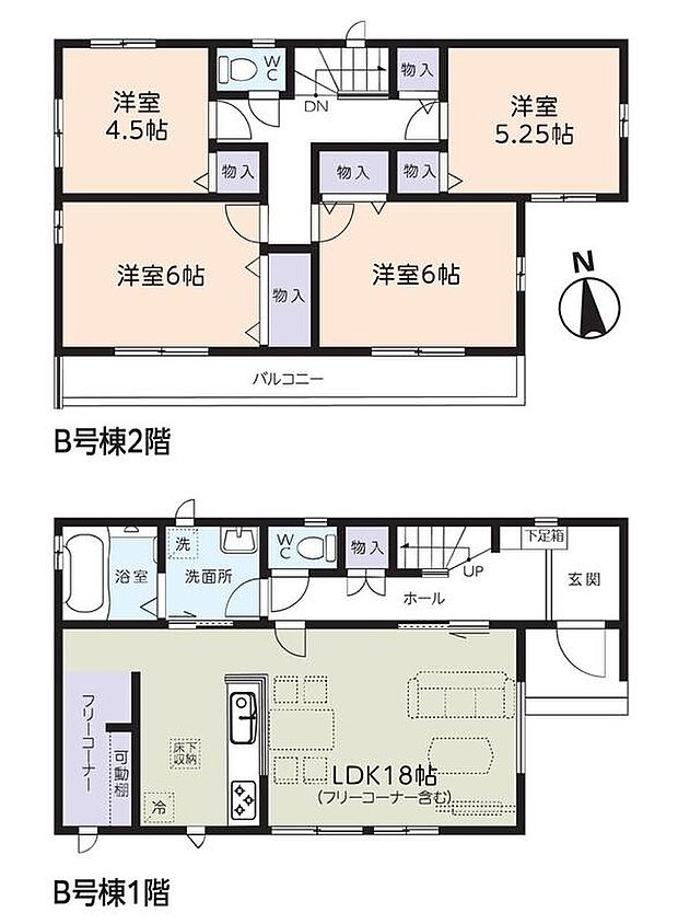 【4LDK】家事のしやすい水廻り集中設計、お掃除ラクラク全居室フローリングプラン♪
キッチン奥に、パントリーとしても利用可能な可動棚付フリーコーナーがあります!