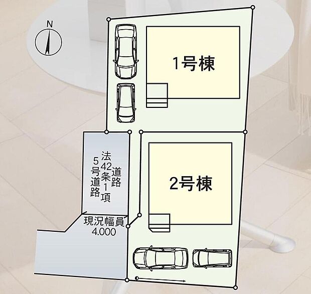 【全体区画図】駐車2台可能(車種による)!急な来客時や、ご家族の自転車スペースとしても大活躍♪