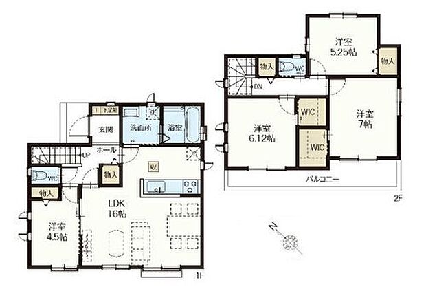 【4LDK】家事のしやすい水廻り集中設計！
収納力のあるWICが2ヶ所あります！