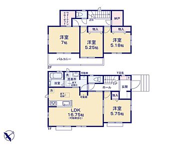 家事のしやすい水廻り集中設計！お掃除ラクラク全居室フローリングプラン♪
2階ホールに接したフリースペースは、在宅ワークの作業スペースなど様々な使い方に対応できます！ 