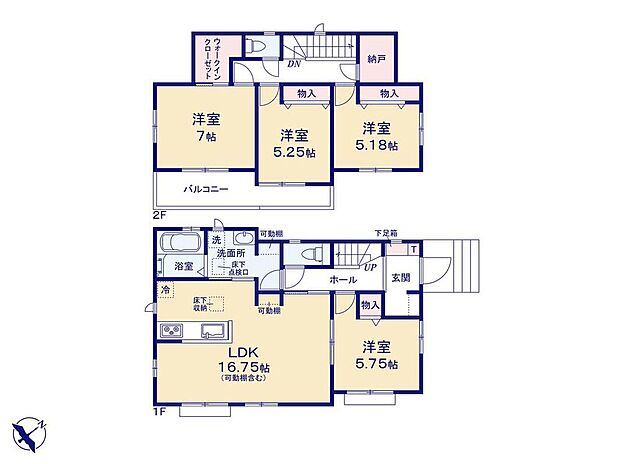 【4LDK+S】家事のしやすい水廻り集中設計！お掃除ラクラク全居室フローリングプラン♪
2階ホールに接したフリースペースは、在宅ワークの作業スペースなど様々な使い方に対応できます！