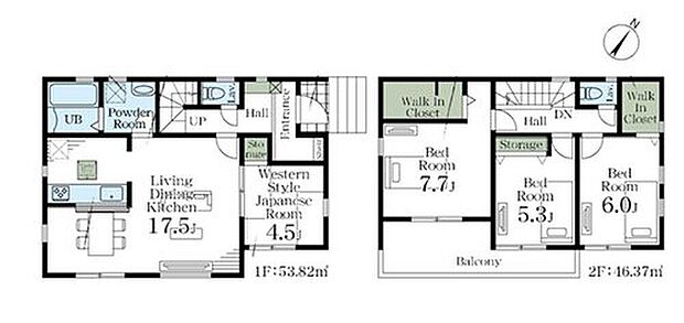 【4LDK】家事のしやすい水廻り集中設計、ホッとできる寛ぎの和室付きプラン♪
収納力のあるWICが2ヶ所あります！