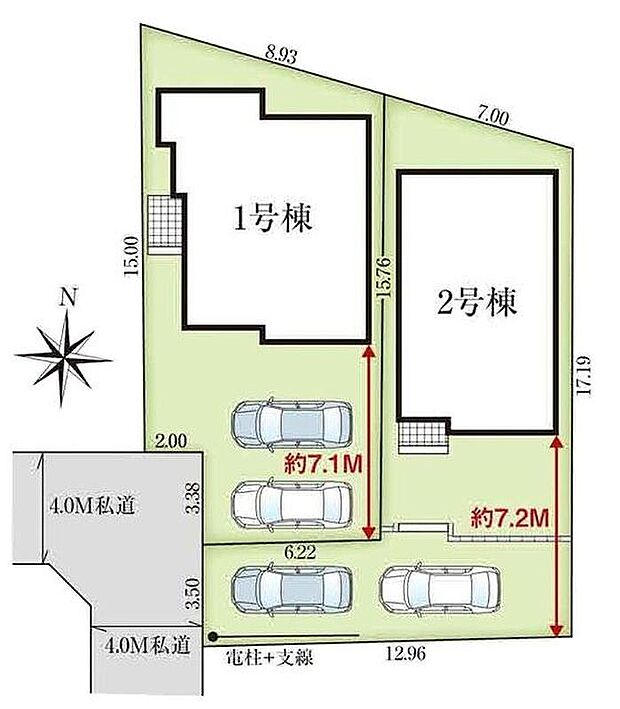 【≪全体区画図≫】駐車2台可能（車種による）！急な来客時や、ご家族の自転車スペースとしても大活躍♪