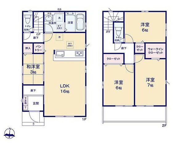 【4LDK】家事のしやすい水廻り集中設計！買い置きに便利なパントリー付きプラン♪
主寝室にはWICもあります！