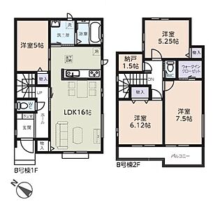 家事のしやすい水廻り集中設計、お掃除ラクラク全居室フローリングプラン♪
2階に1.5帖の納戸あり！主寝室にWICもあります！ 