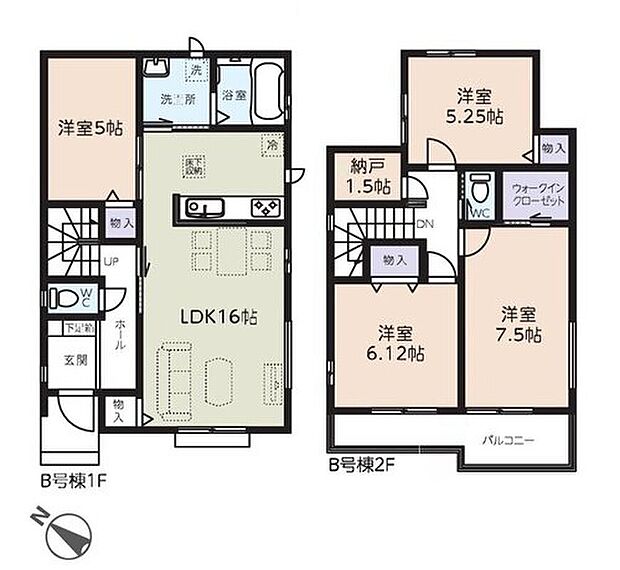 【4LDK+S】家事のしやすい水廻り集中設計、お掃除ラクラク全居室フローリングプラン♪
2階に1.5帖の納戸あり！主寝室にWICもあります！