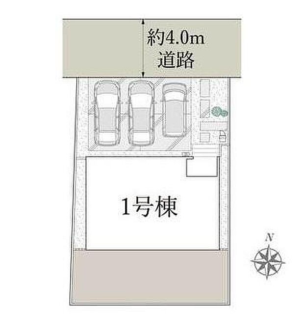【全体区画図】駐車3台可能（車種による）！急な来客時や、ご家族の自転車スペースとしても大活躍♪