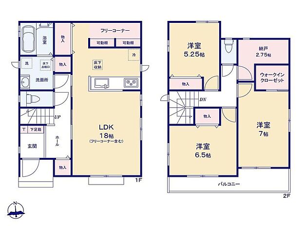 【3LDK+S】キッチン裏に、パントリーや家事スペースに便利なフリーコーナー付きプラン!2階には収納力のある何度もあります!