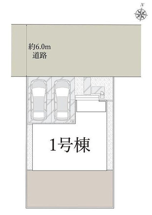 【全体区画図】駐車2台可能（車種による）！急な来客時や、ご家族の自転車スペースとしても大活躍♪
前面道路が広いので、駐車もラクラクですね！