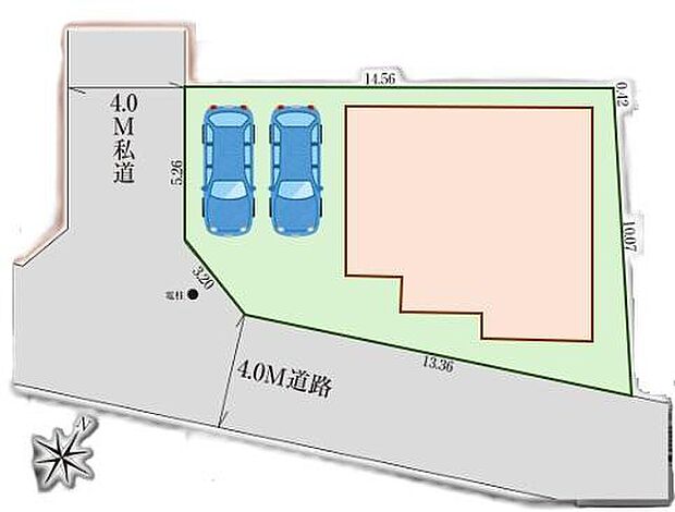 角地☆カースペースは2台分ご用意。空いたスペースは駐輪場としてもお使いいただけます◎