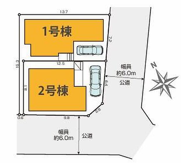 全体区画図
閑静な住宅地☆カースペースは1台分ご用意!※車種制限がある場合がございます。