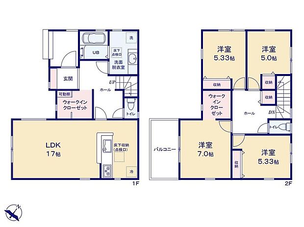 (1号棟)、4LDK、土地面積131.87m2、建物面積105.3m2