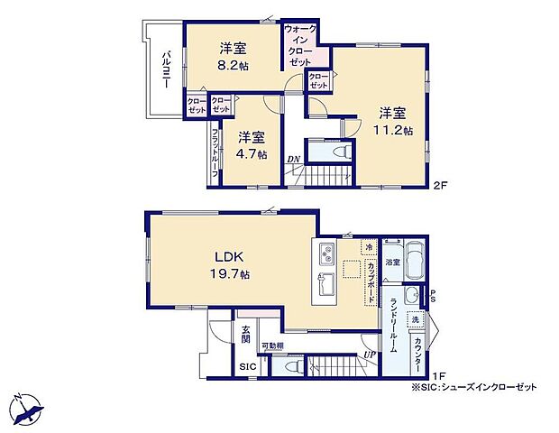 (1号棟)、3LDK、土地面積151.85m2、建物面積105.25m2