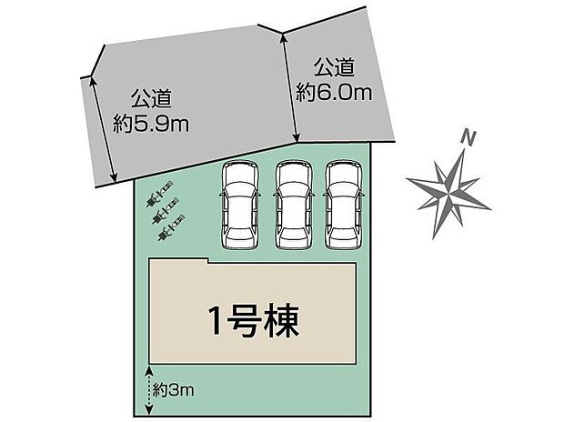 閑静な住宅地☆カースペースは3台分ご用意。空いたスペースは駐輪場としてもお使いいただけます◎