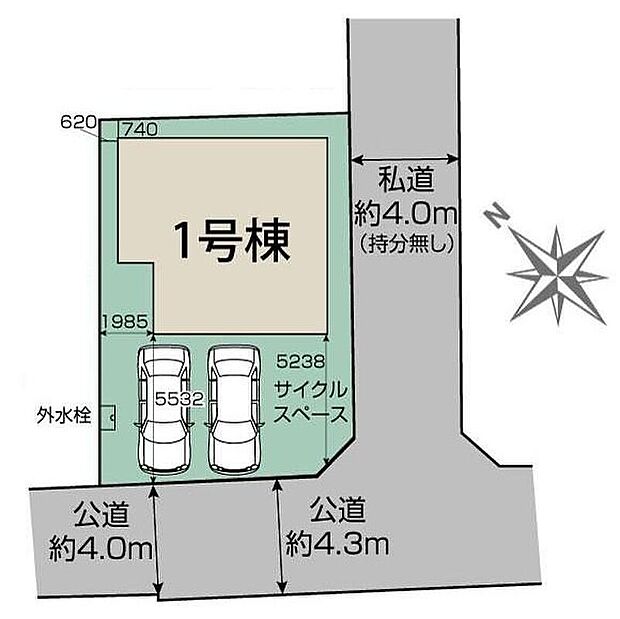 閑静な住宅地☆カースペースは2台分ご用意。空いたスペースは駐輪場としてもお使いいただけます◎