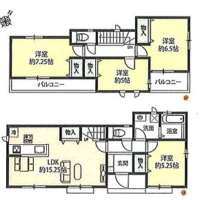 ●リビング階段ですので自然と家族の集まる憩いの空間になります
●全居室南向きで陽当たり良好♪
●南側にバルコニー２か所 