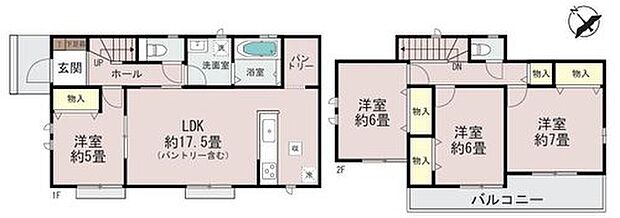【4LDK】LDKは17帖超え☆
パントリー付きでキッチンスペースがスッキリ片付きます♪
バルコニーも広々♪
各室収納付き♪