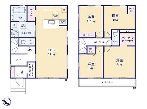【4LDK】ＬＤＫは広々18帖☆家具レイアウトの幅も広がります！
常備食のストックや家電の収納に役立つパントリー付
SICやWICなど、収納設備が充実した快適なお住まいです♪
