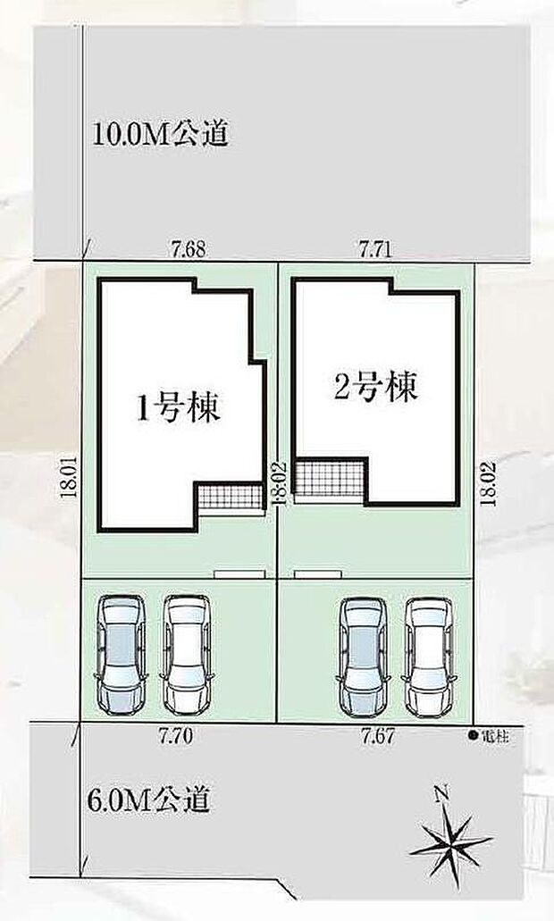 【全体区画図】閑静な住宅地☆カースペースは2台分ご用意。空いたスペースは駐輪場としてもお使いいただけます◎