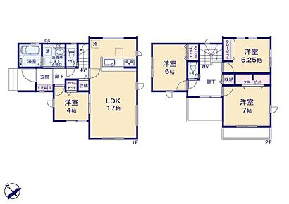 ●水回りが集中しており家事動線の良い間取り♪
●家族とのつながりを意識した見通しのいいリビングは会話が弾んでみんなを笑顔にします！
●１・２階にホール収納を完備♪豊富な収納で綺麗なお部屋を保てます♪ 