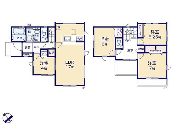 【4LDK】●水回りが集中しており家事動線の良い間取り♪
●家族とのつながりを意識した見通しのいいリビングは会話が弾んでみんなを笑顔にします！
●１・２階にホール収納を完備♪豊富な収納で綺麗なお部屋を保てます♪