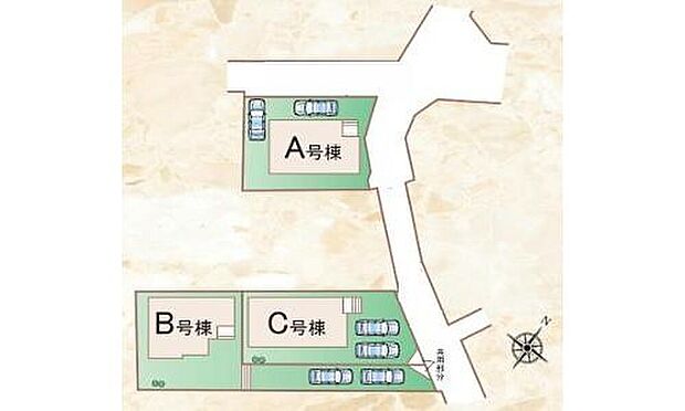 【区画図】閑静な住宅地☆カースペースは2台分ご用意。空いたスペースは駐輪場としてもお使いいただけます◎