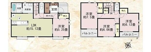 【4LDK】●隣り合う洋室を開放すれば、ひときわ広々とした空間になるリビングダイニング♪
●水回りが集中しており家事動線の良い間取り♪
●ベビーカーやアウトドア用品も収納可能なシューズインクローク付き♪