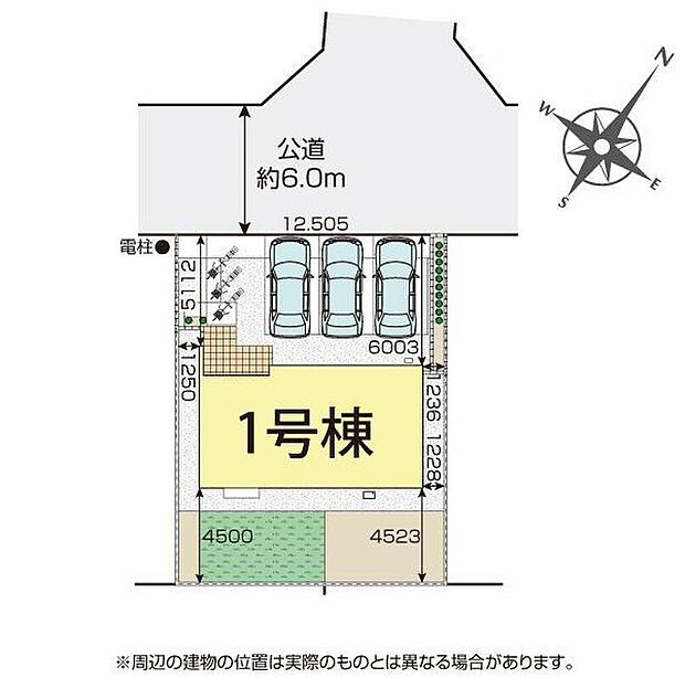【全体区画図】閑静な住宅地☆カースペースは3台分ご用意。空いたスペースは駐輪場としてもお使いいただけます◎