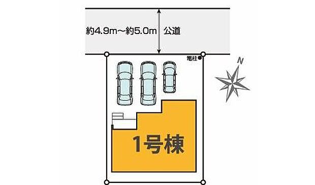 【区画図】閑静な住宅地☆カースペースは3台分ご用意。
※カースペース3台目は車種限定対応となります。