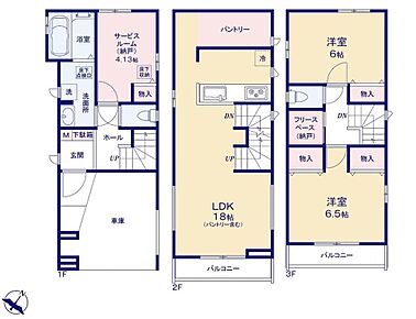 ●2階リビングは眺望・採光と風通し、外からの視線が気にならない等、多くの利点
●常備食のストックや家電の収納に役立つパントリー付
●南東向きで陽当たり良好♪
●何かと便利な４．３帖の納戸付！ 