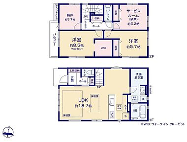 ●家族とのつながりを意識した見通しのいいリビングは会話が弾んでみんなを笑顔にします！
●多用途にご利用可能な２部屋の納戸♪
●WICやワイドな洗面室を完備♪豊富な収納で綺麗なお部屋を保てます♪ 