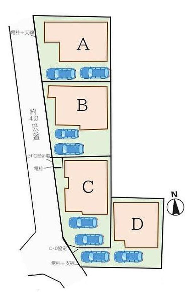 【全体区画図】閑静な住宅地☆カースペースは2台分ご用意。空いたスペースは駐輪場としてもお使いいただけます◎