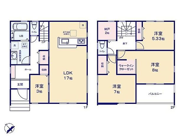 【4LDK+S】●お子様の遊び場や家事スペースなど用途自在なリビング横の洋室♪●WICや納戸などでしっかり収納！空間をより広くお使いいただけます♪●ゆとりの広さの洗面室で混み合う朝の身支度や洗濯時も快適です♪