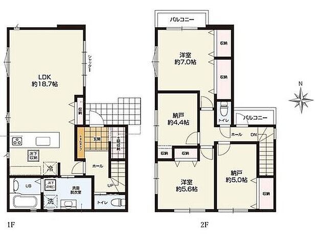 【2LDK+2S】●家族とのつながりを意識した見通しのいいリビングは会話が弾んでみんなを笑顔にします！
●多用途にご利用可能なコンセプトルーム付き♪
●お部屋としても利用できそうな納戸２部屋♪