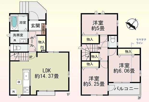 【3LDK】●家族とのつながりを意識した見通しのいいリビングは会話が弾んでみんなを笑顔にします！●リビング階段ですので自然と家族の集まる憩いの空間になります●２部屋から出入りできるバルコニー♪