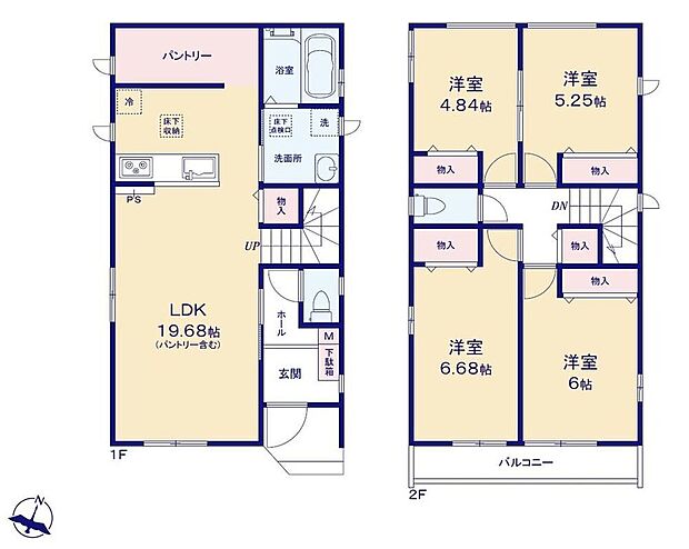 【4LDK】●家族とのつながりを意識した見通しのいいリビング！●効率的でストレスのない家事動線。水回りが集中しており、移動がスムーズです♪●常備食のストックや家電の収納に役立つパントリー付