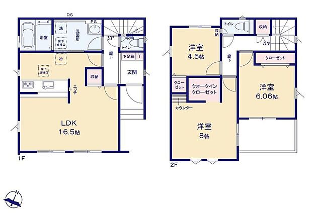 【3LDK】●玄関近くに洗面スペースを設けた新生活仕様にフィットできる住まい●ウォークインクローゼットを２か所完備！増えがちな衣類やバッグなどを効率よく収納できます！