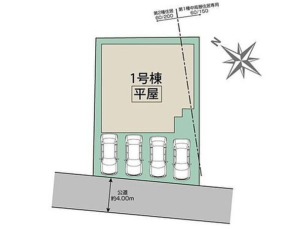 【全体区画図】閑静な住宅地☆カースペースは4台分ご用意。空いたスペースは駐輪場としてもお使いいただけます◎