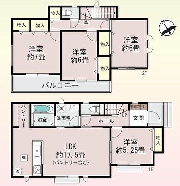 【4LDK】●常備食のストックや家電の収納に役立つパントリー付♪
●水回りが集中しており家事動線の良い間取り♪
●隣り合う洋室を開放すれば、ひときわ広々とした空間になるリビングダイニング♪