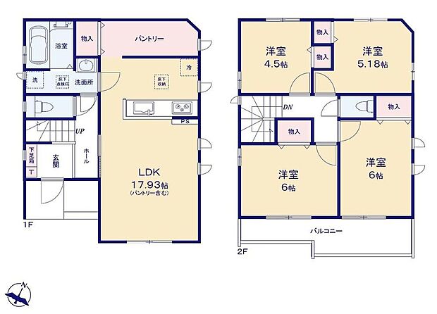 【4LDK】●家族とのつながりを意識した見通しのいいリビング！
●効率的でストレスのない家事動線。水回りが集中しており、移動がスムーズです♪
●常備食のストックや家電の収納に役立つパントリー付