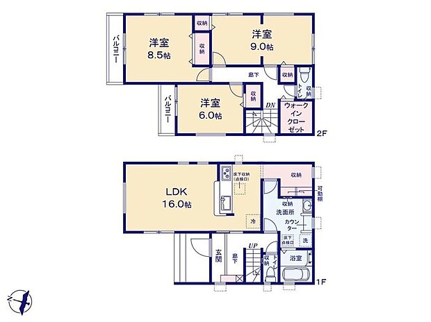 【3LDK】●3面採光の通気良好な16帖のLDK☆●家族構成の変化にあわせて3LDK→4LDKに変更可能♪●キッチンと洗面室、両方から入れる大容量の棚付き収納設置!ランドリールームとしてもパントリーとしても大活躍♪