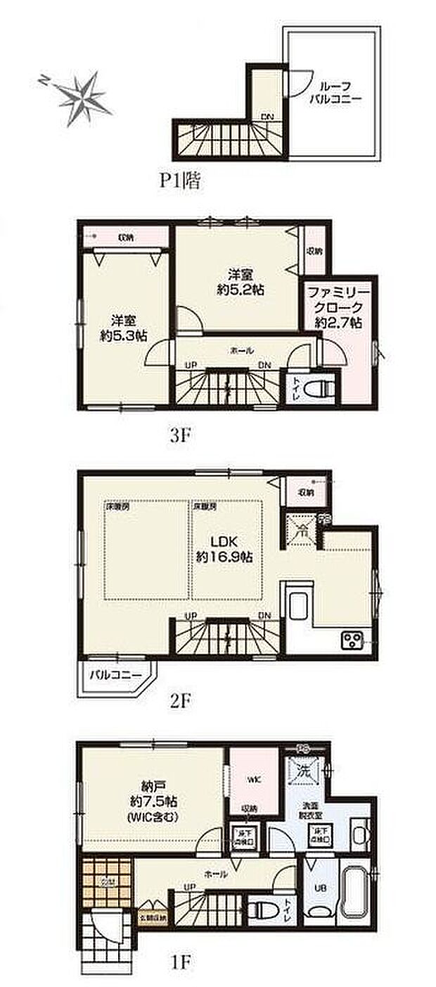 【2LDK+S】●2階リビングは眺望・採光と風通し、外からの視線が気にならない等、多くの利点♪
●お部屋としても利用できそうな7.5帖の納戸
●2.7帖のファミリークロークには季節物の収納にも!