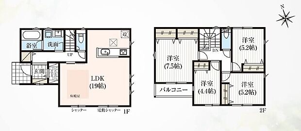 【4LDK】●SIC付きで玄関すっきり♪●家族とのつながりを意識した見通しのいい19帖のリビングは会話が弾んでみんなを笑顔にします!●玄関近くに洗面スペースを設けた新生活仕様にフィットできる住まい
