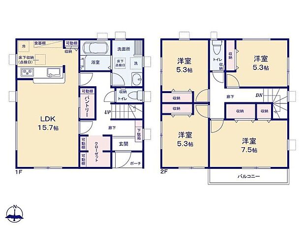 【4LDK】●玄関脇には多目的収納ハンガーパイプ・4段可動棚付き♪
●LDK15.7帖☆収納力豊富なリビング収納完備☆
●7.5帖の主寝室には広々バルコニー&ホスクリーン設置☆晴雨に関わらずお洗濯らくらく♪