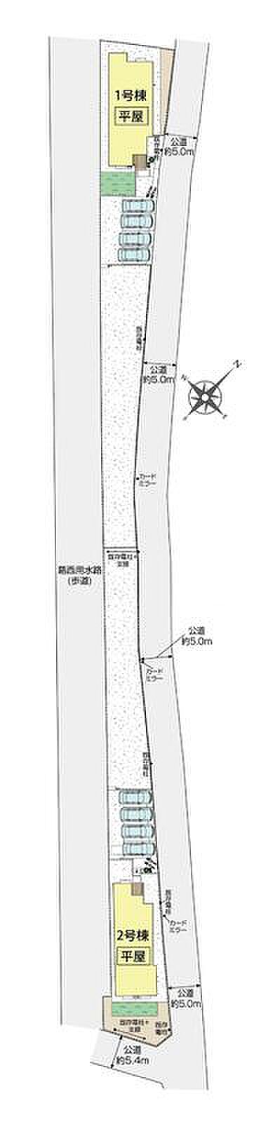 【全体区画図】閑静な住宅地☆カースペースは4台分ご用意。空いたスペースは駐輪場としてもお使いいただけます◎