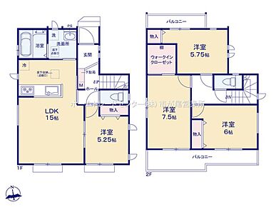 LDKは１５帖、人気の対面式キッチン採用☆
水回りを集約、機能的な家事動線！
全居室２面採光＆収納完備！ウォークインクローゼットもございます！
２部屋より出入り可能、ワイドバルコニー☆ 
