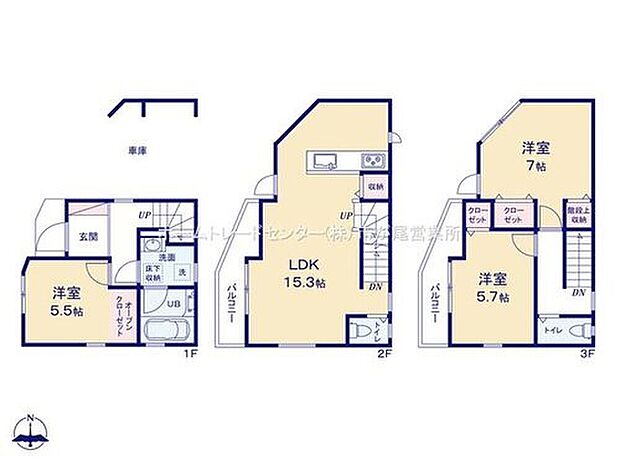 【3LDK】玄関近くに洗面所、帰宅後すぐに手が洗えます♪
LDKは15.3帖、人気の対面式キッチン採用♪
全居室2面採光&収納完備しております☆
2・3階にバルコニー設置♪