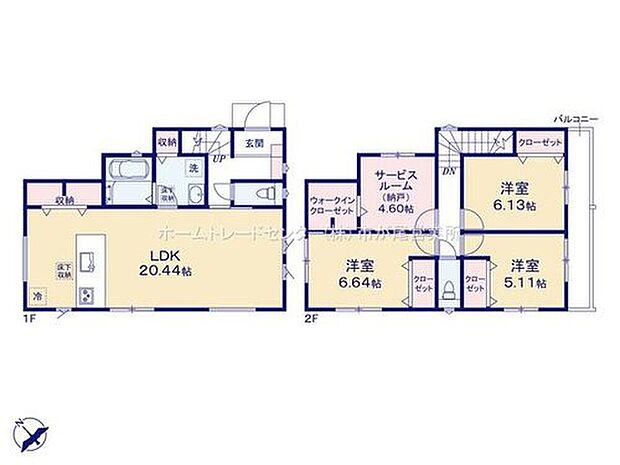 【3LDK+S】LDKは広々２０．４４帖、人気の対面式キッチン採用！
水回りを集約させた、効率的な家事動線☆
全居室に収納完備！ウォークインクローゼットもございます♪
２部屋より出入り可能、ワイドバルコニー！
